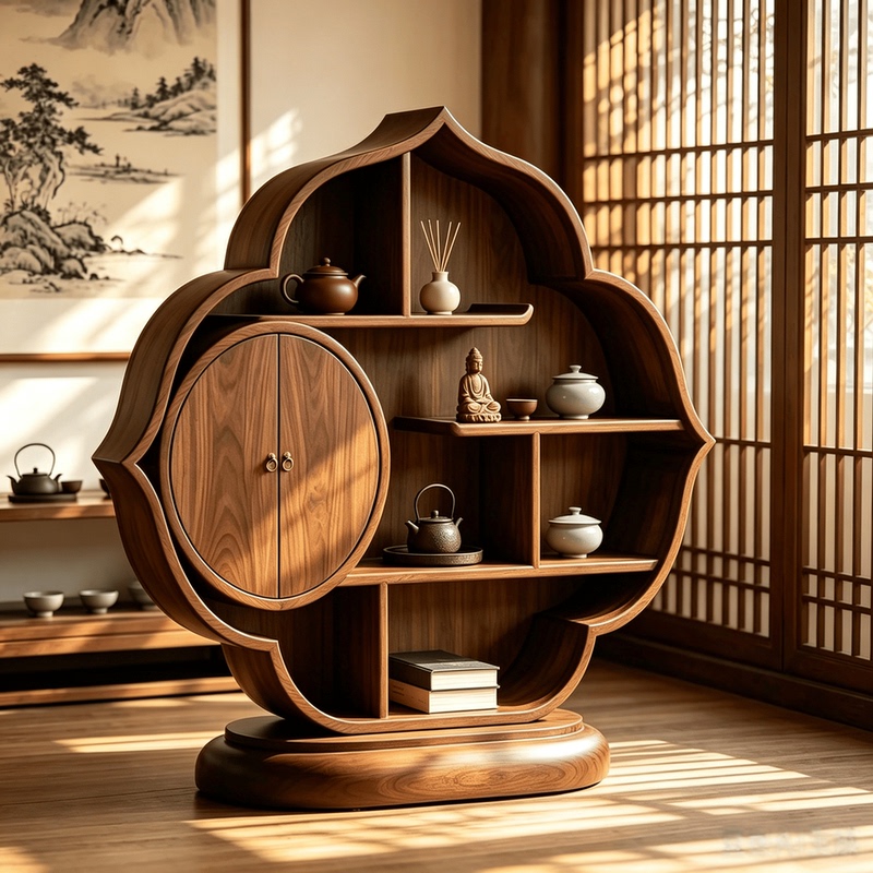 New Chinese-Style Black Walnut Wood Display Shelf for Villa Living Room, Designer Model with Song-Style Aesthetics