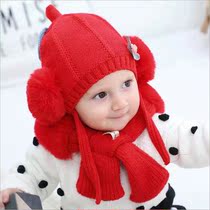 1-2 years old 3 Children Baby Girl Princess thickened warm New year red wool pullover hat scarf set