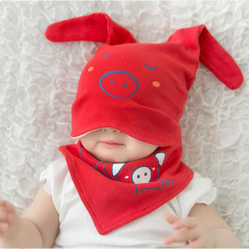 Newborn baby spring autumn thinly large red pure cotton hat surrounding pocket suit baby cute and soft sleeping hat baby hat Meng