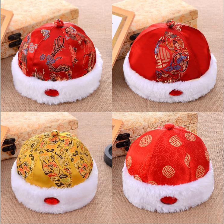 Children's newborn baby baby big red full moon 100 days old Chinese New Year festive and festive Tang dress Gongzi landowners hat-thick