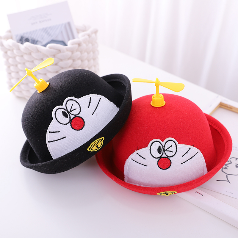 Children's baby Spring and autumn day net red with cute fur Dome Salute Hat Cute Little Kids Bamboo Dragonfly Fisherman Basin Hat Winter