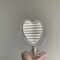 ins girl heart cute makeup mirror double-sided love desktop Hanfeng acrylic transparent base mirror chic