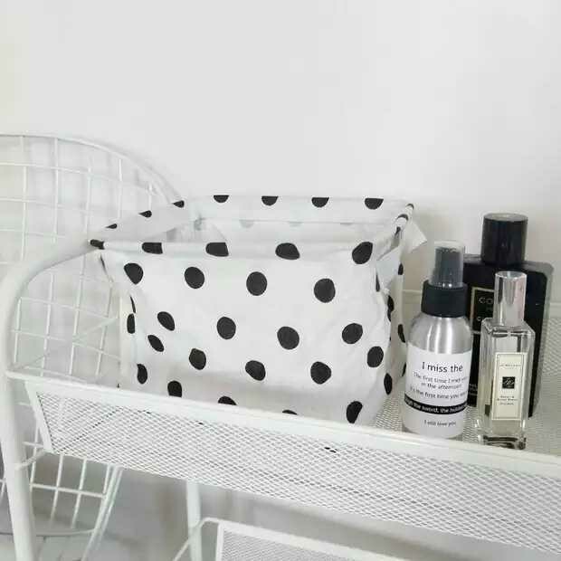 Clearance Sale Polka Dot Storage Bag Desktop Organizer Bathroom Cotton Linen Frame with Handle Internal Waterproof Grid Student
