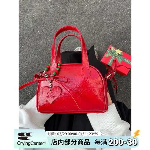 CryingCenter Christmas Red Mini Mini Boston Butterfly Wax Bright Leather College Classic Classic Cissert Bag