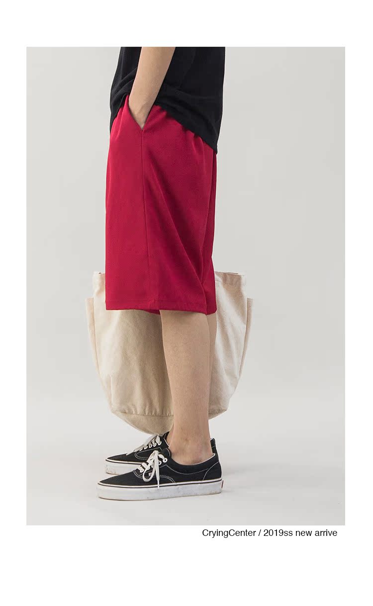 CryingCenter 18SS phiên bản nâng cấp cổ điển của một chiếc quần short quá khổ màu đỏ và đen - Quần short quần áo nam cao cấp