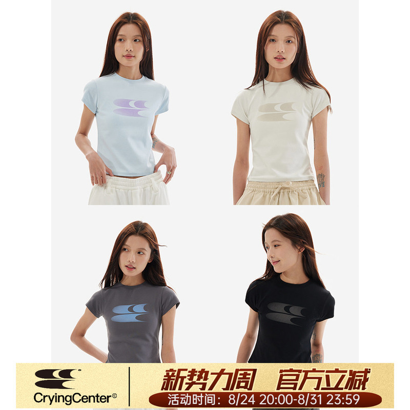 Cryingcenter Disappearing Logo Gradient Color Sweet Cool American Style Waist-Cinching Airplane Sleeve Short Tee Crying Center