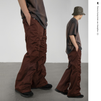 CryingCenter Brown-red retro ruffled trousers High street vibe style trousers Crying Center