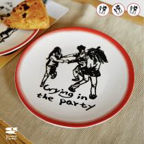 CryingCenter red gradient I love hand in hand circle circle big brush stroke art illustration ceramic plate