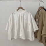 Японская хлопковая летняя короткая ретро рубашка, в западном стиле
