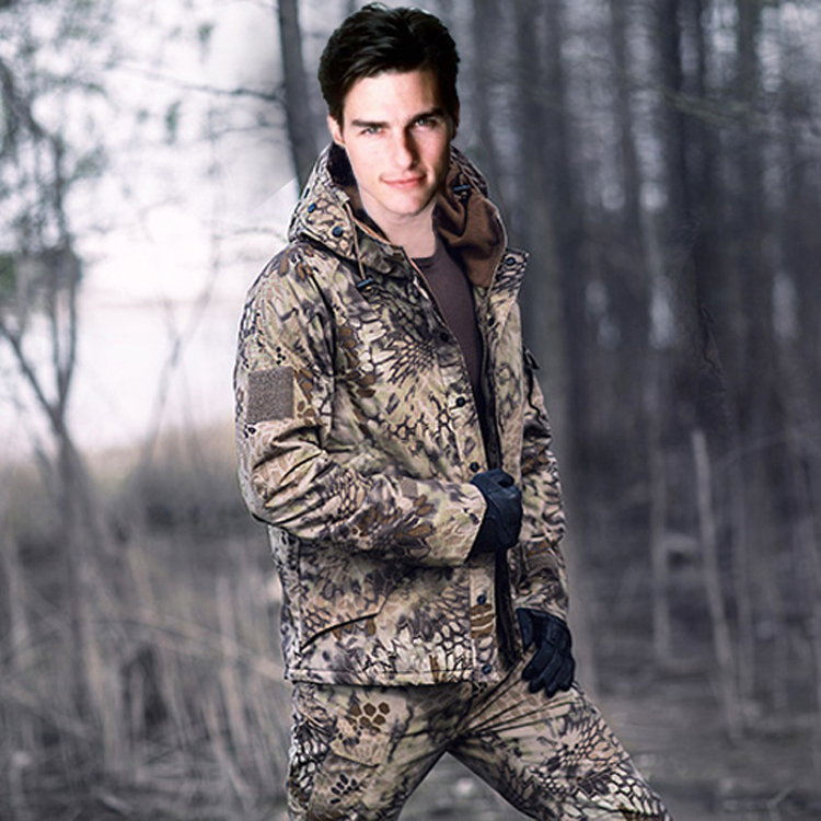 Outdoor military fan python pattern camouflage G8 windbreaker tactical jacket men's plus velvet thick winter warm jacket military coat