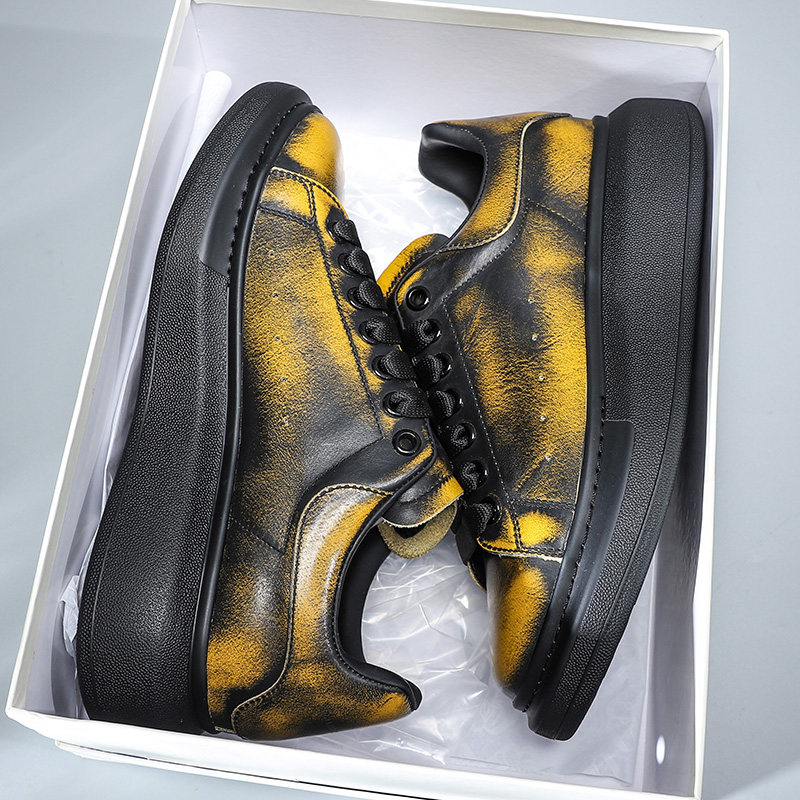 Handmade retro McQueen thick-soled white shoes men's hand-painted rubbing old casual sneakers dirty shoes trendy women's