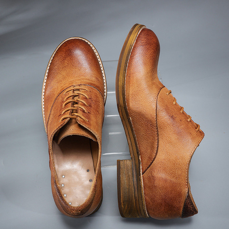 Original handmade Goodyear cowhide shoes men's pointed toe personality retro British heightened casual leather shoes men's fashion