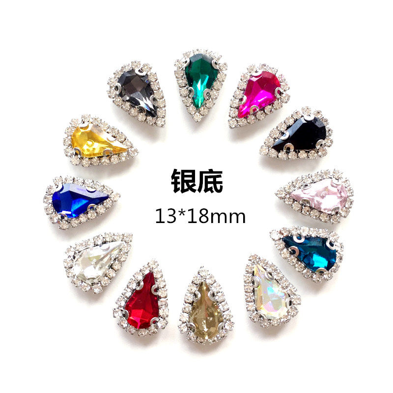 Clothing Accessories Trim Nail Beads Water Drilling Diy Glass Hand Stitch 13 * 18mm silver bottom tip drop lace drill
