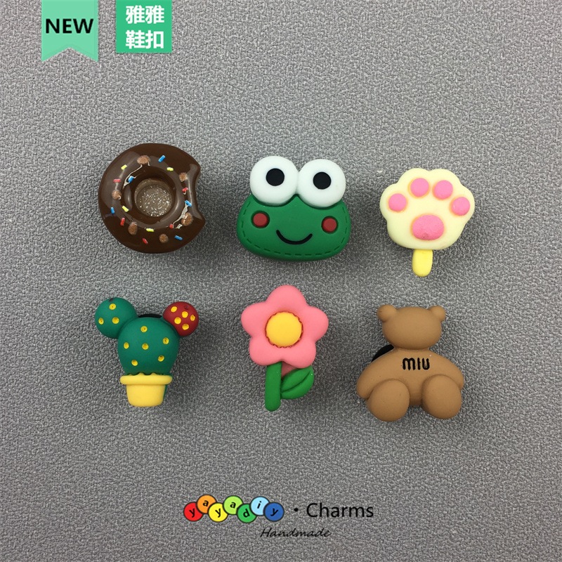 Cute Frog Flower Donut Shoe Charms for Crocs Clogs and Slippers, DIY Decorative Detachable Shoe Decorations