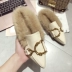 Baotou một nửa dép nữ 2018 mới mùa thu và mùa đông Thời trang Hàn Quốc lông thỏ mặt lưới lông đỏ dép phụ nữ mặc thủy triều giày sandal nữ đi học Dép