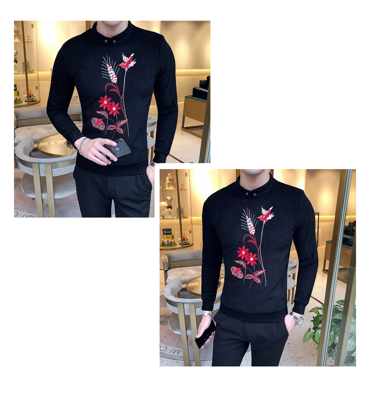 Quần áo mùa thu Anh thêu áo len giả hai mảnh áo len nam ve áo trùm đầu chạm đáy áo sơ mi Slim nam dài tay áo thun áo hoodie dày