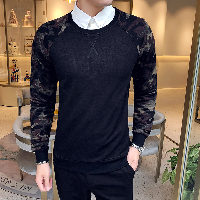 Special price new sleeves camouflate splicing men's round collar internal hitchhiking Korean version of the youth sleeve head casual blouse men 's