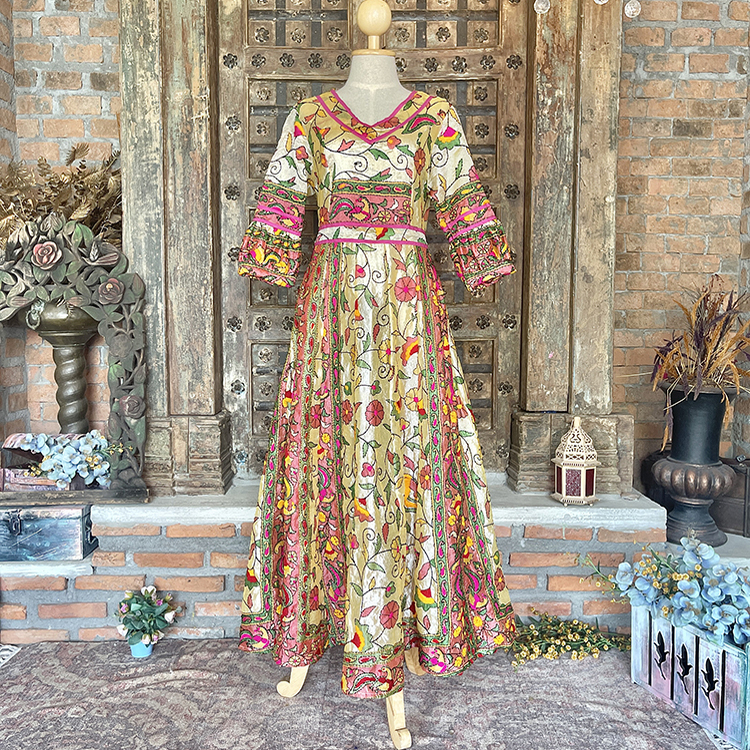 Suga Tall Women's Long Organza Dress with Indian Hand Embroidery, Exotic Style, Flattering for Slightly Plump Figures