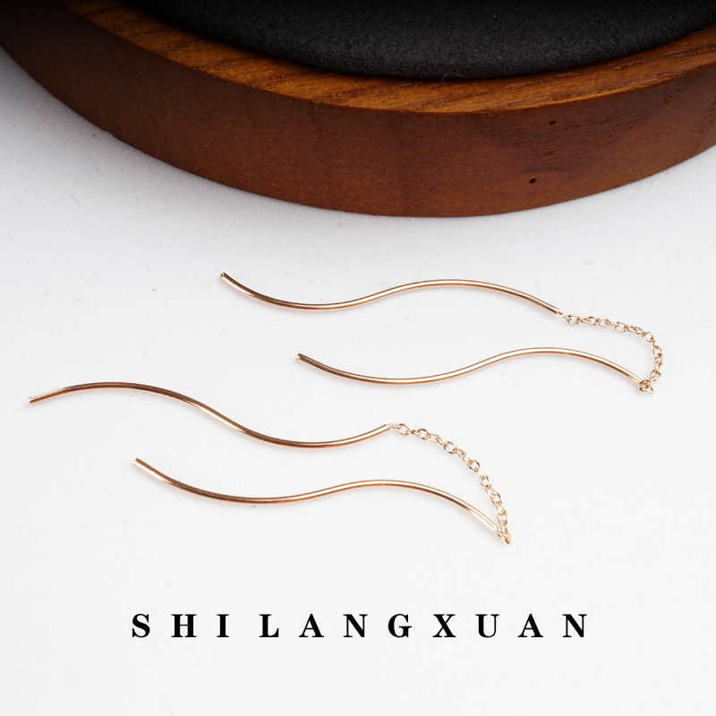 European and American titanium steel long version earrings ear necklace wave flow Su ear necklace rose gold girls fashion earrings