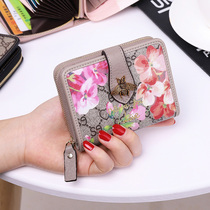 2021 new small wallet womens short leather buckle womens cowhide card bag simple printing money clip coin pocket money wallet tide