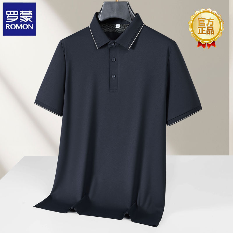 Romon High-End Silk Short-Sleeve Polo Shirt for Men, Plus-Size Luxury Business Turn-Down Collar T-Shirt Trendy