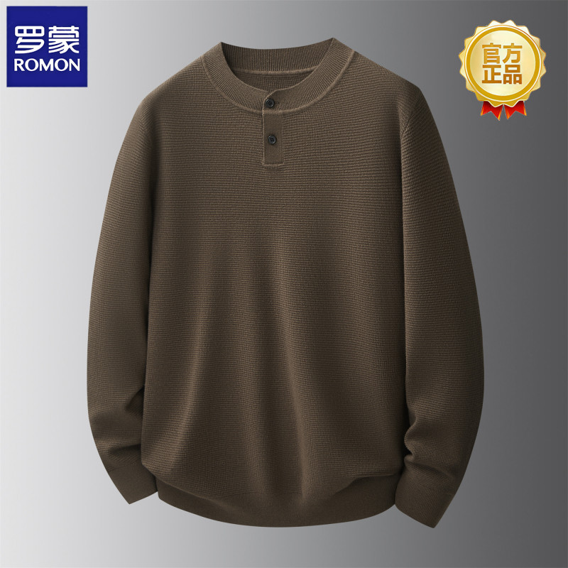 Romon Plus-Size Round-Neck Long-Sleeve Sweater for Men, Suitable for Larger Individuals, Business Casual, Cashmere Blend Knit Sweater