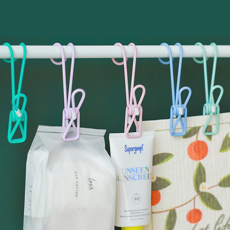 Macaron color stainless steel color bathroom kitchen kitchenware storage finishing drying long tail clip with hook clip