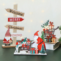 Christmas Wood Pendulum SwanLace Three-dimensional Wooden Card Santa Gift Box Signposted Letters Shop Window Decoration