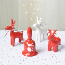 Modern House Korea synchronized Christmas red ceramic elk stereo hand-cranked Bell candle holder decorative ornaments