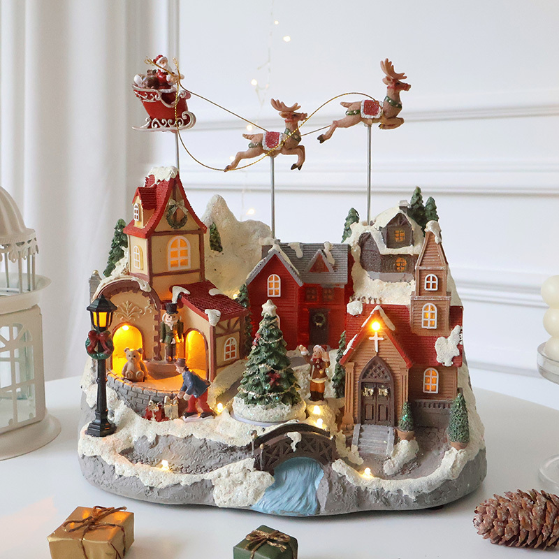 European-Style Christmas Micro-Landscape Desktop Ornaments Electric Rotating Train Music Box Christmas Tree Music Box Gift