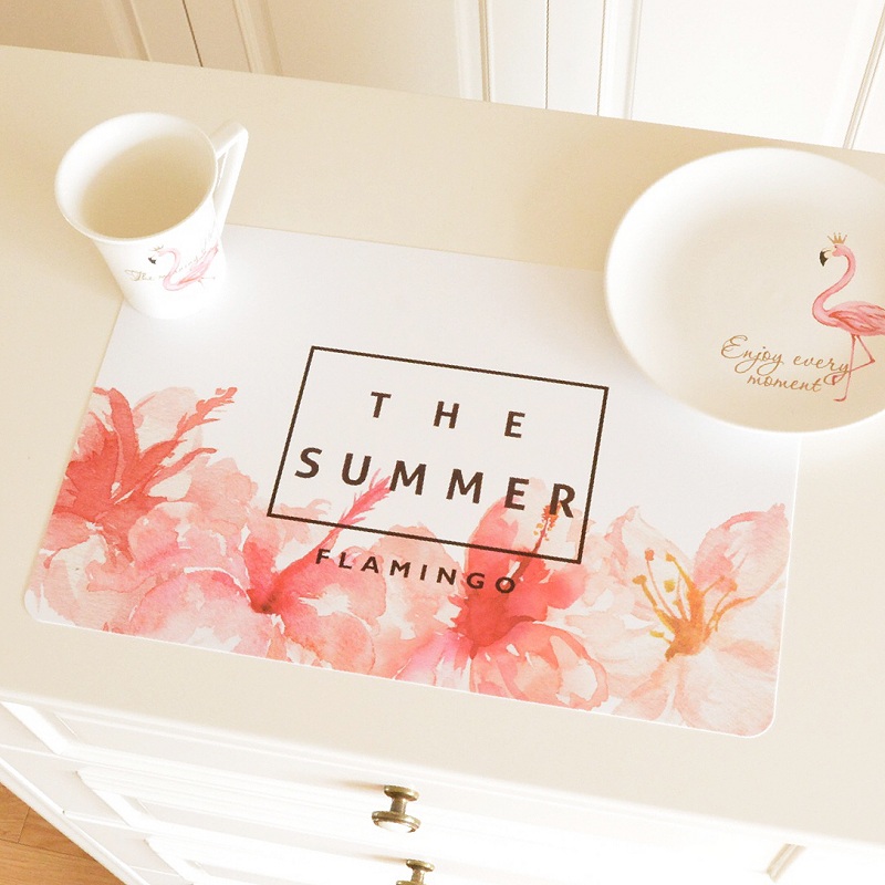 SwanLace good things Nordic cactus flower flamingo pose background waterproof hard table mat oil-proof placemat