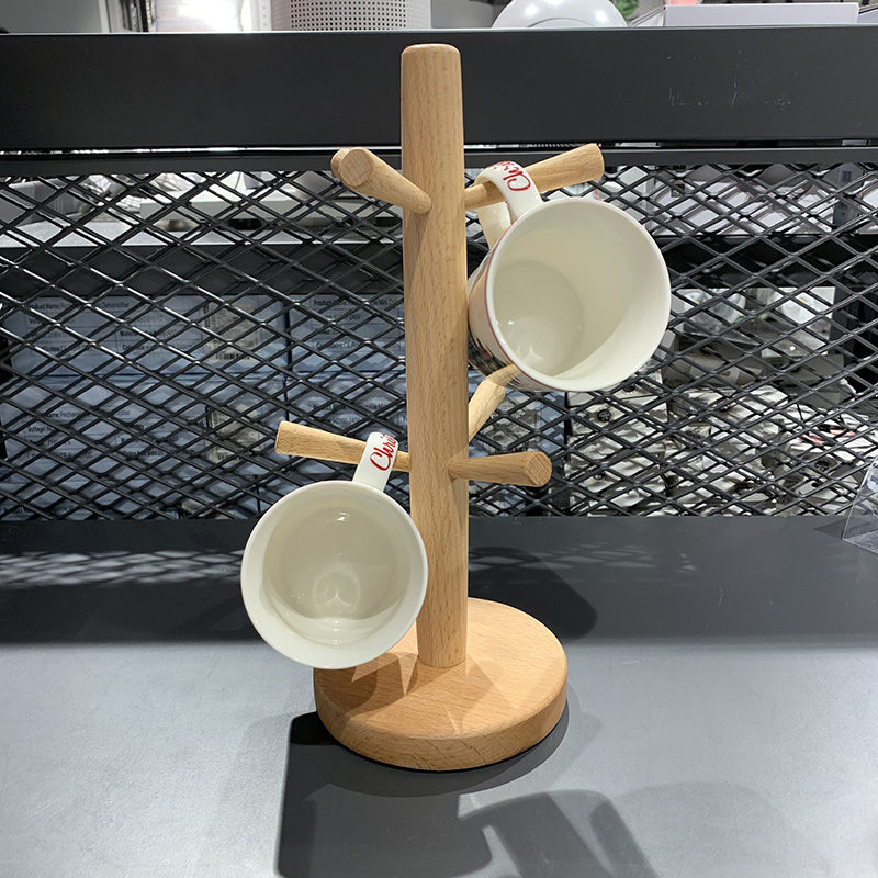 Imported Beech Wood Manufacturing SwanLace Day Style Wooden Tree Fork Shaped Six Paws Mark Cup Rack Drain Cup Rack