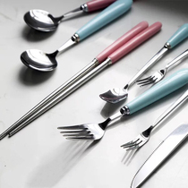 SwanLace selection macaron Toner tender ceramic heat insulation handle stainless steel dessert Western food spoon Fork chopsticks