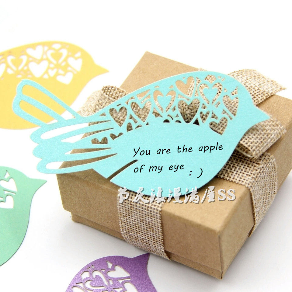 Foreign Trade Hot Pin Hollowed-out small bird Wine Cup Card Name Card Table card Pearlized Paper Seat Card Message Card 50 sheets