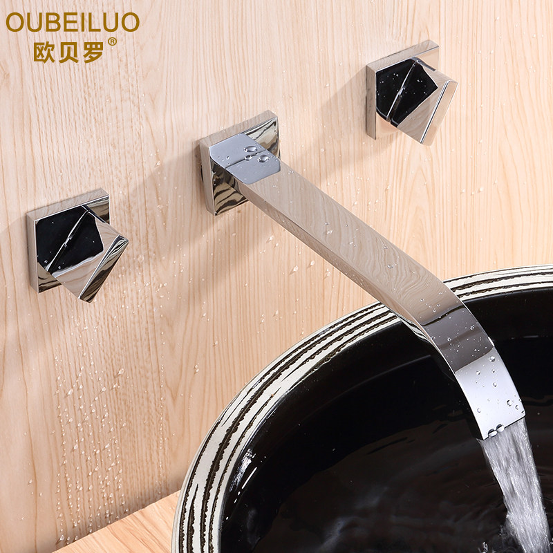 Wall-in-wall concealed split face basin tap hot and cold double handle 3-hole bath cabinet faucet