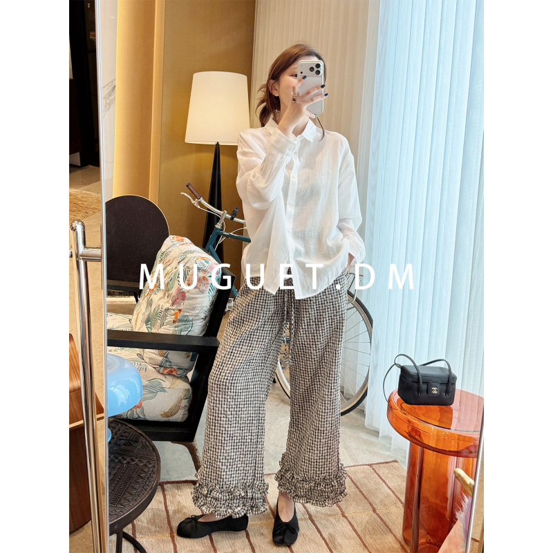 [Tang Youyou] Cherry Blossom Country Imported Linen Tencel Shirt for Women, Summer Breathable, Sun-Protective, Loose and Drapey Top