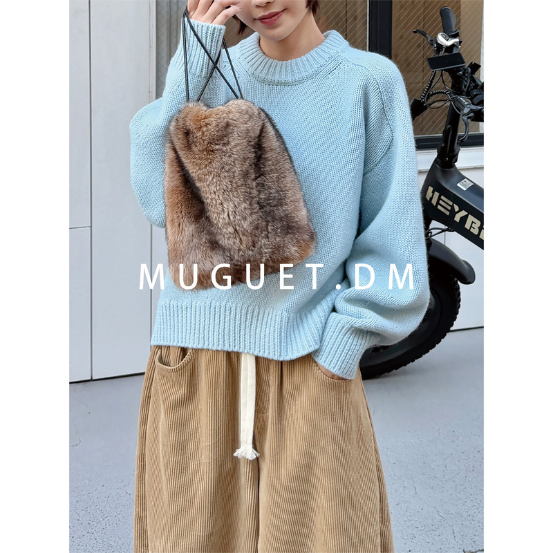 [Tang Youyou] 610g Ultra-Fine Merino Australian Wool Three-Color Sweater for Women, Autumn and Winter Round Neck Knit Top