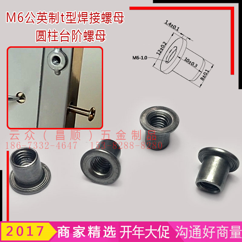 T-type nut M6 iron cold heading T type welding nut cylindrical step nut M8 M10 welding screw cap