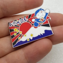 Japanese media newspaper badge Doraemon Superman Medal Mount Fuji cherry blossoms PIN red and black