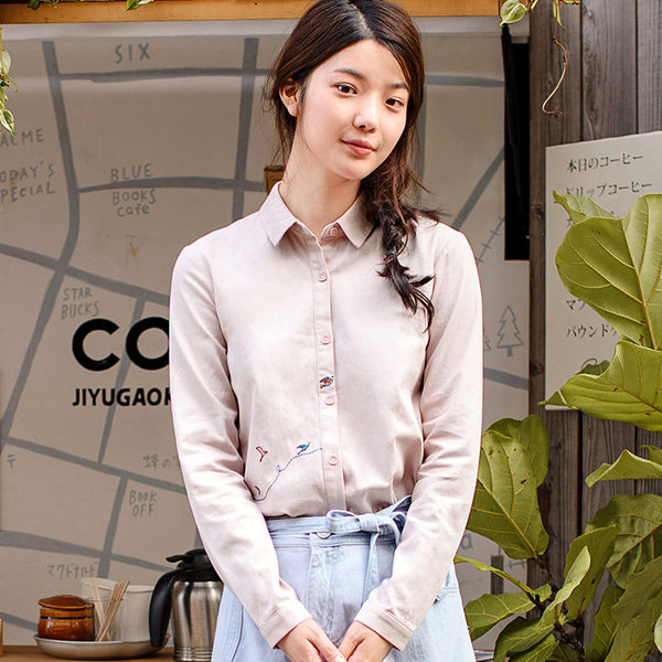 18年春季新款 茵曼 纯棉 刺绣女式长袖衬衫 天猫优惠券折后￥99包邮（￥179-80）2色可选