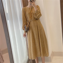 PinkstarShop one-piece dress yellow for waist Han version with slim and long sleeve temperament Snow spinning fairy skirt Feminist