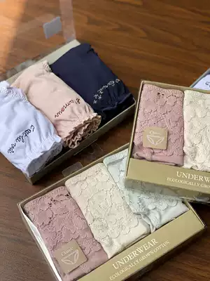 Pure cotton low waist will suck the classic return Lady Lotus lace hook flower full hip gift box combination underwear