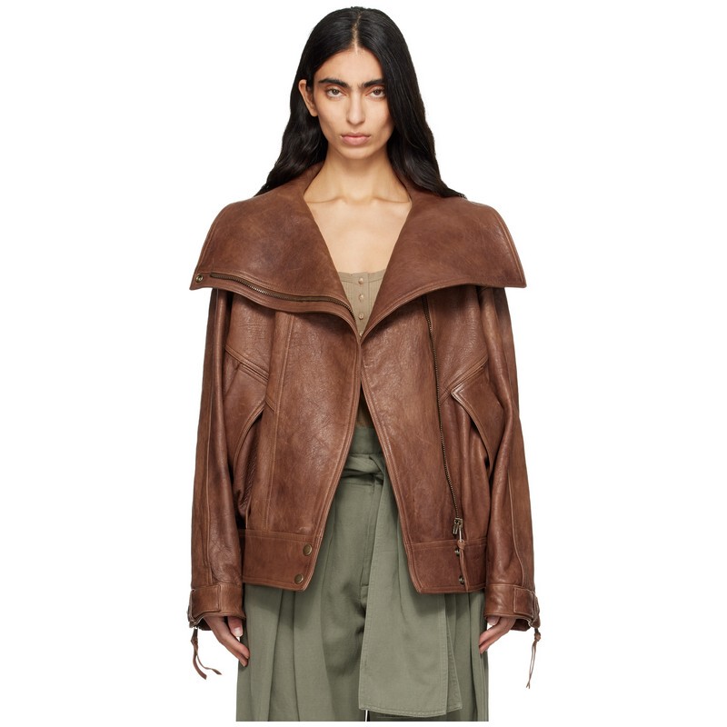 Balmain/Balmain/Women's Lambskin Brown Leather Bomber Jacket 260908Ss0298