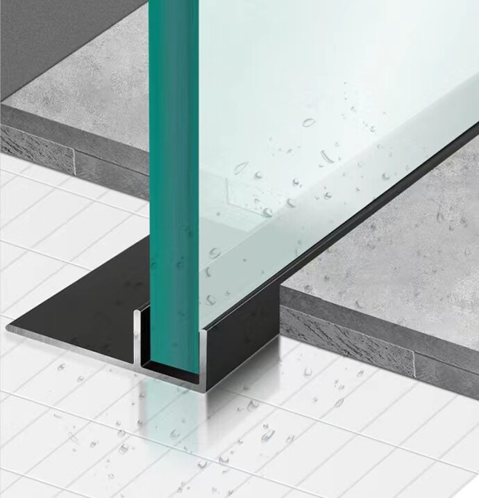 Foshan 304 stainless steel shower room sinking bathroom semi - partition glass fixed pre - buried F - type card slot