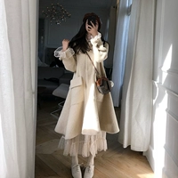 Lin Shanshan áo khoác Pháp 2019 mùa đông khí chất lãng mạn họa tiết sang trọng A đặt thắt lưng eo áo khoác nữ - Accentuated eo áo áo khoác dạ ngắn nữ