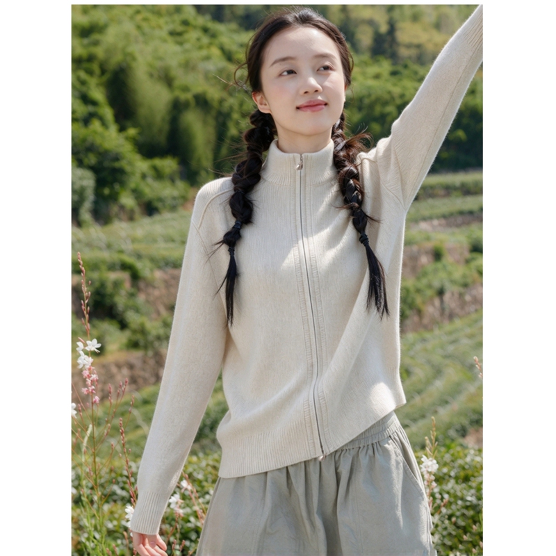 Xiang Yongzi [Warm Sheep] 60-Count Fine-Spun 65.5% Cashmere Zipper Knit Sweater Cardigan Pullover Combination Style