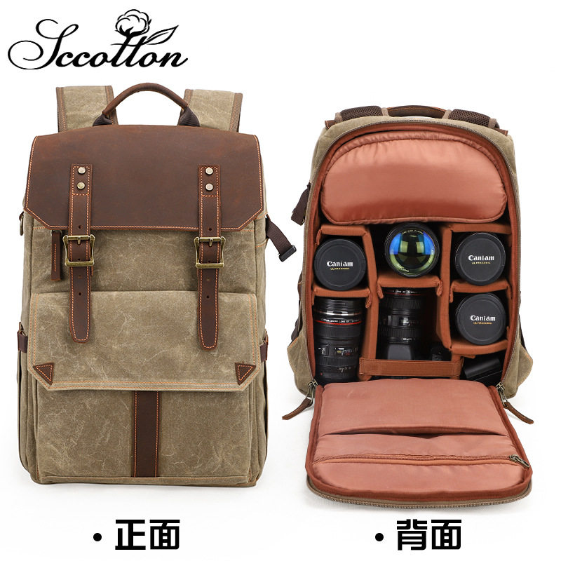 New Photography Package Camera Single-eye Double Shoulder Photography Shoulder Bag Waterproof Large Capacity Sap Stained Canvas to Outsourcing