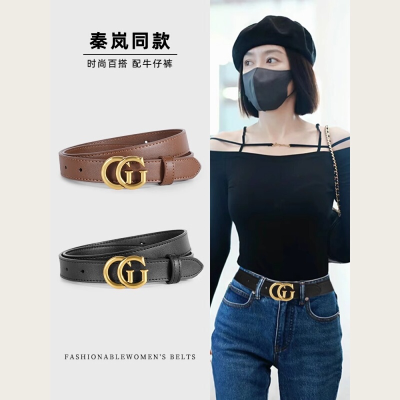 Qin Lan's Same Style Black Letter Belt for Women, New Genuine Leather Design, Niche Unisex Belt for Jeans and Suit Pants