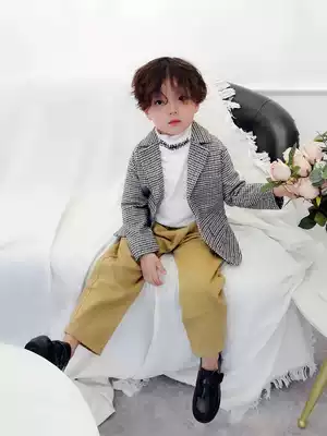 Boy's small suit single jacket Plaid spring and autumn British foreign style handsome baby casual suit jacket