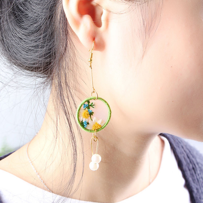 Earthen Embroidered DIY Handmade Embroidered Material Bag Earrings Earrings Creative Gift Print Self Embroidered Embroidered Kit